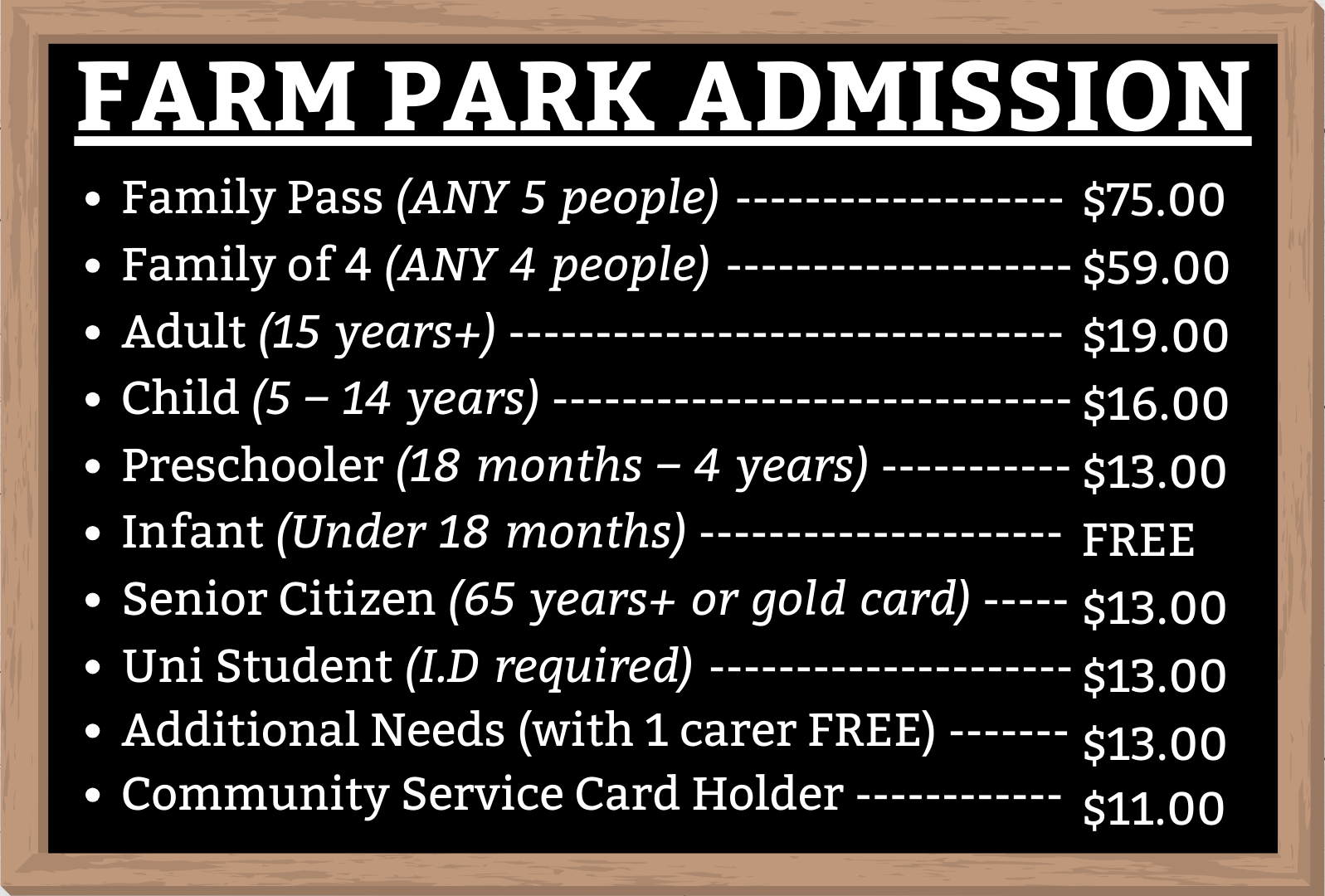 FARM PARK ADMISSION Website Aug 2024